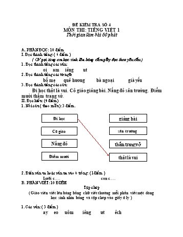 Đề kiểm tra Tiếng Việt Lớp 1 - Đề số 4