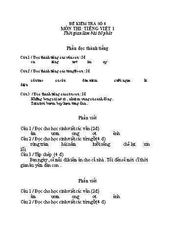 Đề kiểm tra Tiếng Việt Lớp 1 - Đề số 6