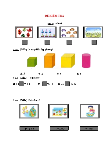 Đề kiểm tra Toán Khối 1
