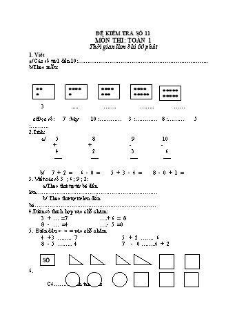 Đề kiểm tra Toán Lớp 1 - Đề số 11