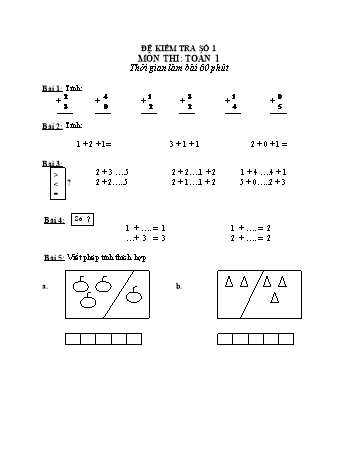 Đề kiểm tra Toán Lớp 1 - Đề số 1