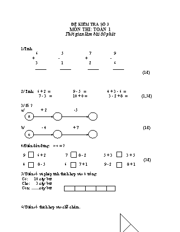 Đề kiểm tra Toán Lớp 1 - Đề số 3