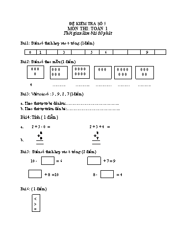 Đề kiểm tra Toán Lớp 1 - Đề số 5