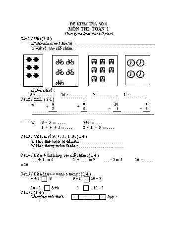 Đề kiểm tra Toán Lớp 1 - Đề số 8
