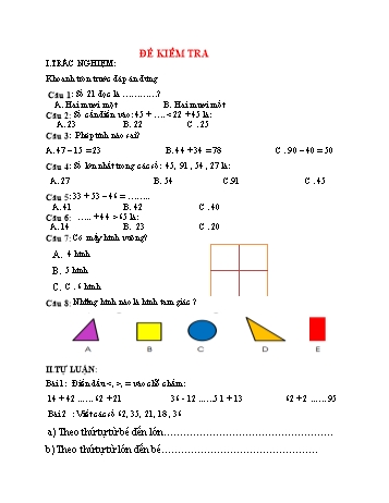 Đề kiểm tra Toán Lớp 1