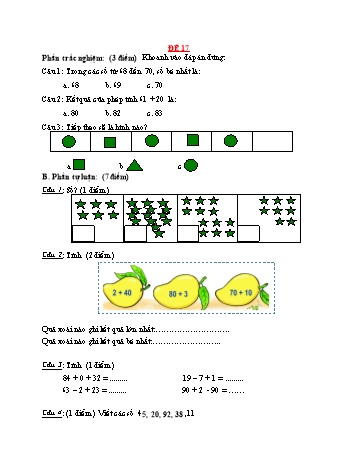Đề ôn tập kiểm tra môn Toán 1 - Đề 17