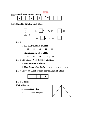 Đề ôn tập kiểm tra Toán 1 - Đề 10