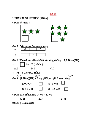 Đề ôn tập kiểm tra Toán 1 - Đề 12