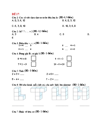 Đề ôn tập kiểm tra Toán 1 - Đề 17