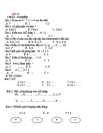 Đề ôn tập kiểm tra Toán 1 - Đề 18