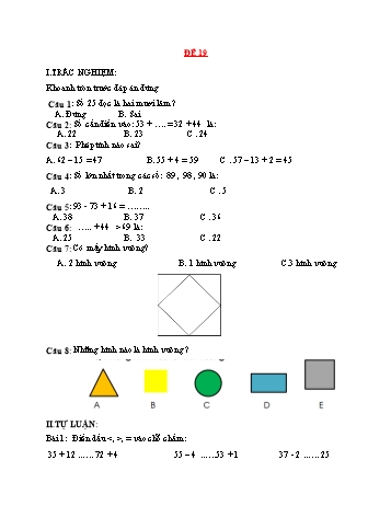 Đề ôn tập kiểm tra Toán 1 - Đề 19