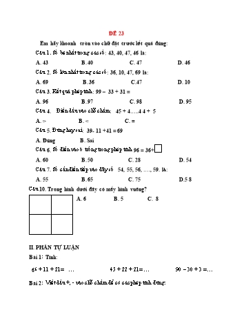 Đề ôn tập kiểm tra Toán 1 - Đề 23