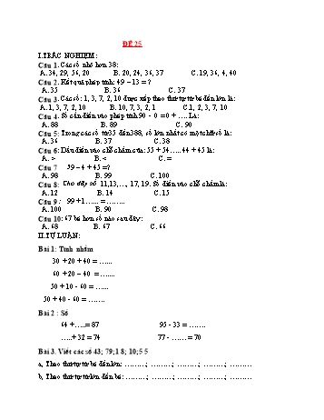 Đề ôn tập kiểm tra Toán 1 - Đề 25