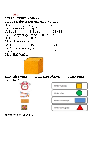 Đề ôn tập kiểm tra Toán 1 - Đề 2