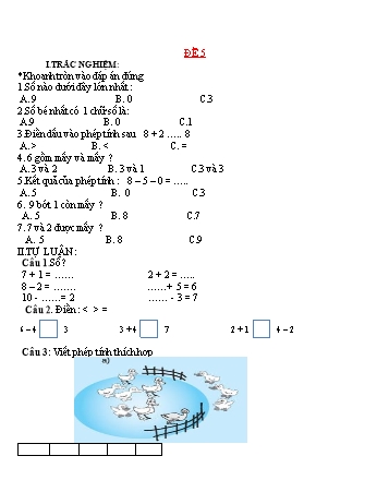 Đề ôn tập kiểm tra Toán 1 - Đề 5