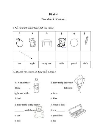Đề thi học ki 1 Tiếng Anh Lớp 1 - Đề số 4 - Năm học 2022-2023 (Có đáp án)