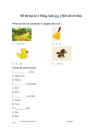 Đề thi học kì 1 Tiếng Anh Lớp 1 Sách Kết nối tri thức (Có đáp án)