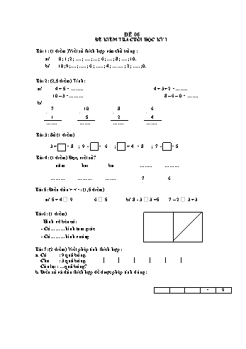 Đề thi học kì 1 Toán Lớp 1 - Đề 06 (Có đáp án)