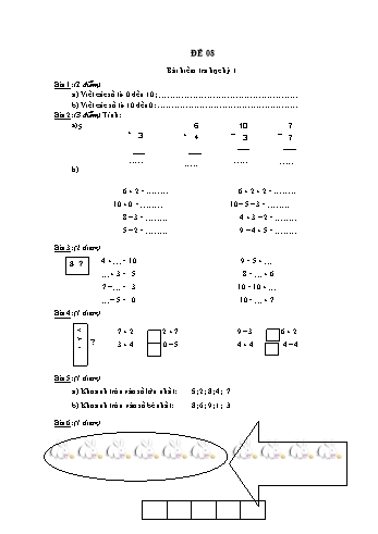 Đề thi học kì 1 Toán Lớp 1 - Đề 08 (Có đáp án)