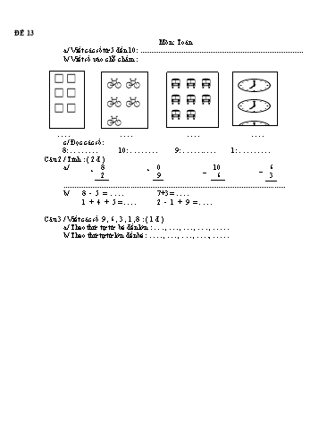 Đề thi học kì 1 Toán Lớp 1 - Đề 13 (Có đáp án)