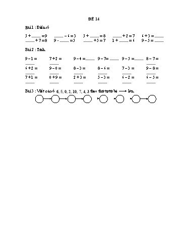 Đề thi học kì 1 Toán Lớp 1 - Đề 14 (Có đáp án)