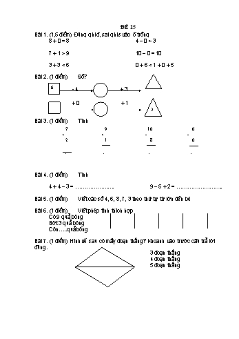 Đề thi học kì 1 Toán Lớp 1 - Đề 15 (Có đáp án)