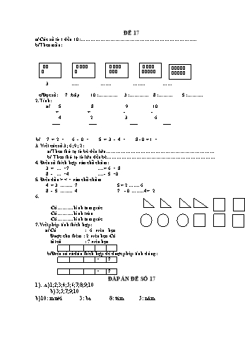 Đề thi học kì 1 Toán Lớp 1 - Đề 17 (Có đáp án)