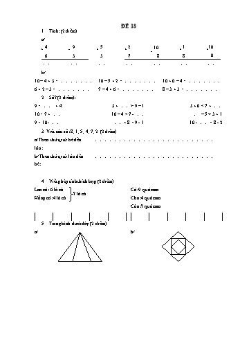 Đề thi học kì 1 Toán Lớp 1 - Đề 18 (Có đáp án)