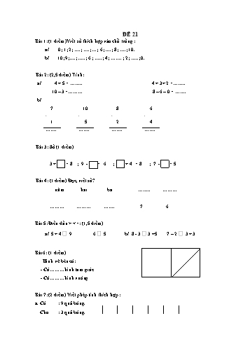 Đề thi học kì 1 Toán Lớp 1 - Đề 21 (Có đáp án)