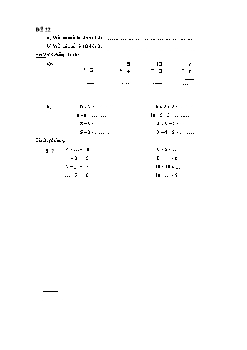 Đề thi học kì 1 Toán Lớp 1 - Đề 22 (Có đáp án)