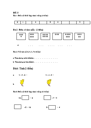 Đề thi học kì 1 Toán Lớp 1 - Đề 25 (Có đáp án)