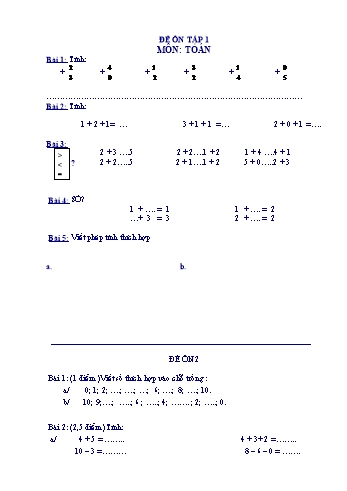 Bộ 10 đề ôn tập môn Toán Lớp 1