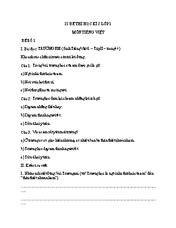 Bộ 22 đề thi học kì 2 môn Tiếng Việt Lớp 1 (Có đáp án)