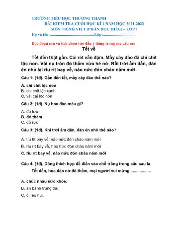 Đề kiểm tra cuối học kì I môn Tiếng Việt Lớp 1 - Năm học 2021-2022 - Trường Tiểu học Thượng Thanh