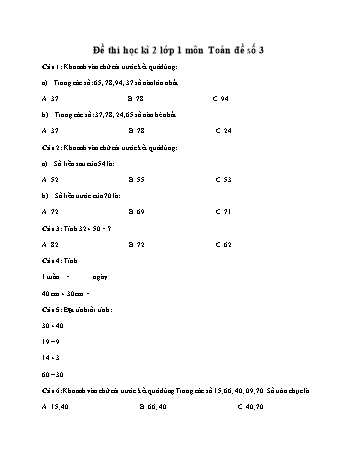 Đề thi học kì 2 môn Toán Lớp 1 - Đề số 3 (Có đáp án)