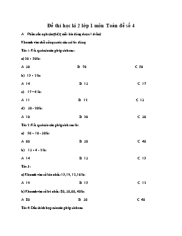 Đề thi học kì 2 môn Toán Lớp 1 - Đề số 4 (Có đáp án)