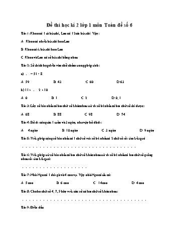 Đề thi học kì 2 môn Toán Lớp 1 - Đề số 6 (Có đáp án)