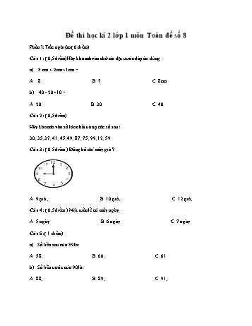 Đề thi học kì 2 môn Toán Lớp 1 - Đề số 8 (Có đáp án)