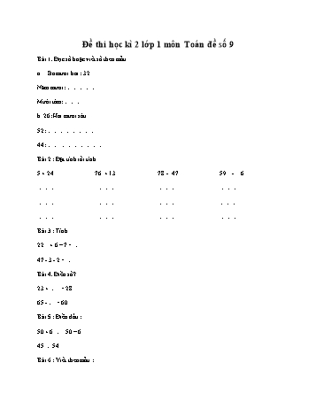 Đề thi học kì 2 môn Toán Lớp 1 - Đề số 9 (Có đáp án)