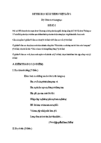 Đề thi học kì II môn Tiếng Việt Lớp 1 (Chân trời sáng tạo) - Đề số 2 (Có đáp án)
