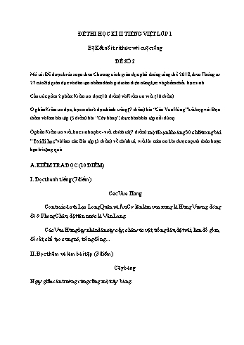 Đề thi học kì II môn Tiếng Việt Lớp 1 (Kết nối tri thức với cuộc sống) - Đề số 2 (Có đáp án)