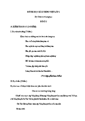 Đề thi học kì II môn Tiếng Việt Lớp 1 Sách Chân trời sáng tạo - Đề số 2 (Có đáp án)