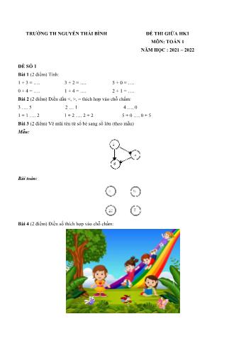 Bộ 3 đề thi giữa học kì 1 môn Toán Lớp 1 - Năm học 2021-2022 - Trường Tiểu học Nguyễn Thái Bình (Có đáp án)