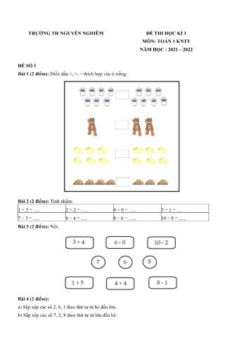 Đề thi học kì 1 môn Toán Lớp 1 Sách Kết nối tri thức với cuộc sống - Năm học 2021-2022 - Trường Tiểu học Nguyễn Nghiêm (Có đáp án)