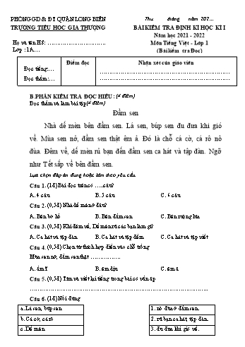 Bài kiểm tra định kì học kì I môn Tiếng Việt Lớp 1 - Năm học 2021-2022 - Trường Tiểu học Gia Thượng - Đề 6
