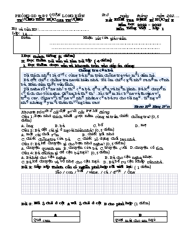 Bài kiểm tra định kì học kì II môn Tiếng Việt Lớp 1 - Năm học 2022-2023 - Trường Tiểu học Gia Thượng - Đề 1 (Có đáp án)