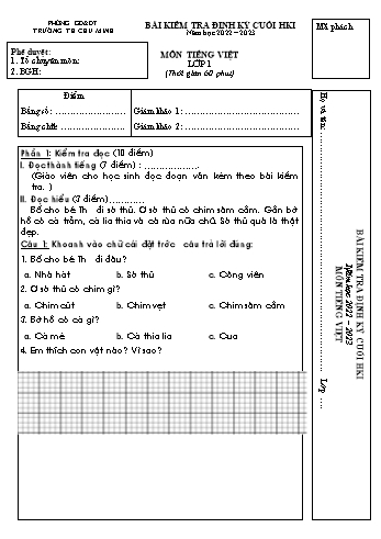 Bài kiểm tra định kỳ cuối học kỳ I môn Tiếng Việt Lớp 1 (Kết nối tri thức với cuộc sống) - Năm học 2022-2023 - Trường Tiểu học Chu Minh