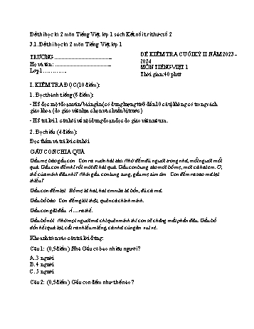 Đề kiểm tra cuối học kỳ II môn Tiếng Việt Lớp 1 (Kết nối tri thức với cuộc sống) - Năm học 2023-2024 - Đề số 2 (Có đáp án)