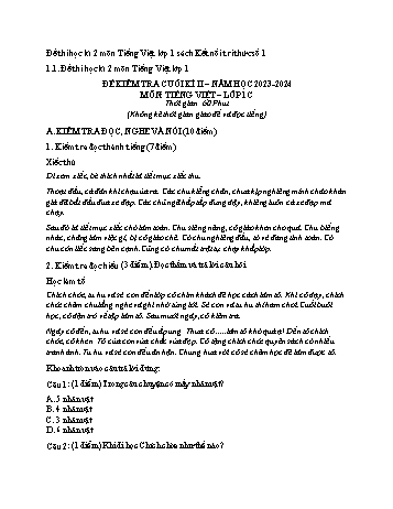 Đề kiểm tra cuối học kỳ II môn Tiếng Việt Lớp 1 (Kết nối tri thức với cuộc sống) - Năm học 2023-2024 - Đề số 1 (Có đáp án)