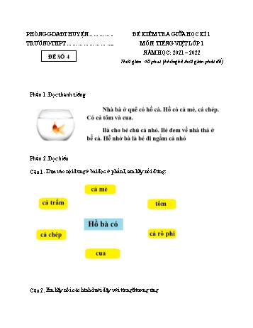 Đề kiểm tra giữa học kì I môn Tiếng Việt Lớp 1 (Kết nối tri thức với cuộc sống) - Năm học 2021-2022 - Đề số 4 (Có đáp án)